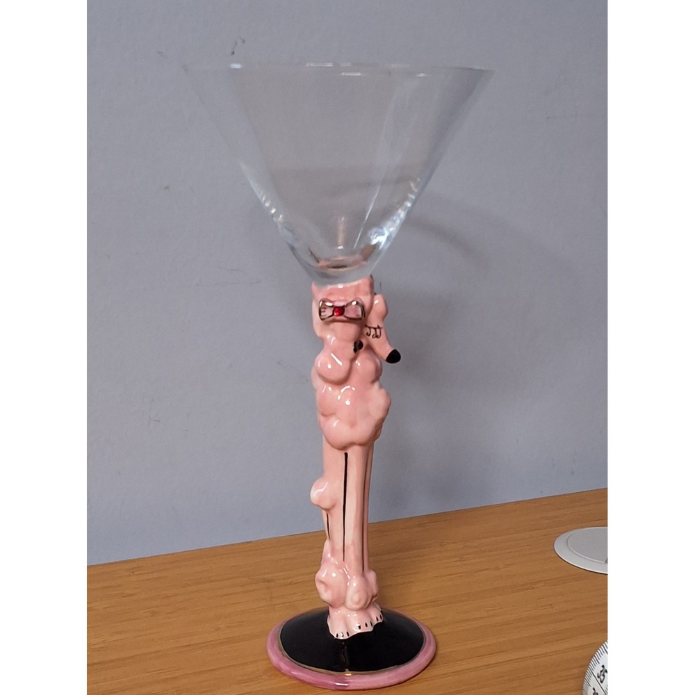 Blue Sky Heather Goldminc Pink Poodle Martini Glass 2009 Ceramic Barware 9.5in